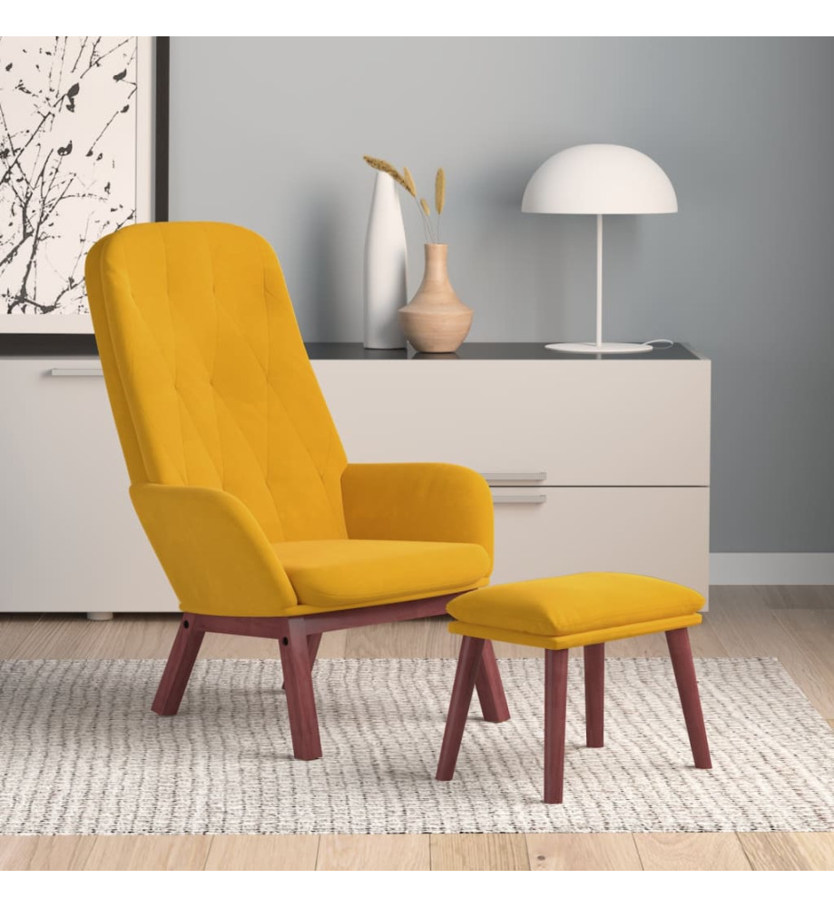 Chaise de relaxation avec repose-pied Jaune moutarde Velours