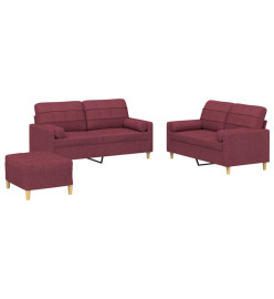 Ensemble de canapés 3 pcs avec coussins rouge bordeaux tissu