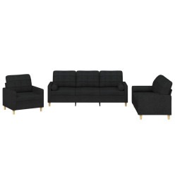 Ensemble de canapés 3 pcs avec coussins noir tissu