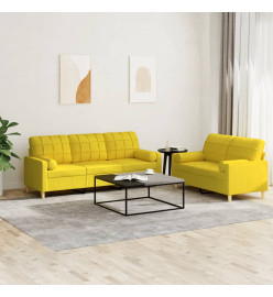 Ensemble de canapés 2 pcs avec coussins jaune clair tissu