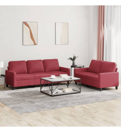 Ensemble de canapés 2 pcs et coussins Rouge bordeaux Similicuir