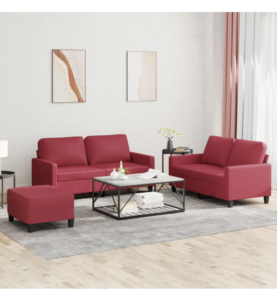 Ensemble de canapés 3 pcs et coussins Rouge bordeaux Similicuir