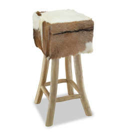 Tabouret de bar Cuir véritable et bois de teck solide