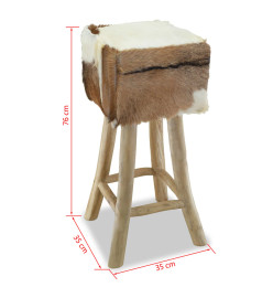 Tabouret de bar Cuir véritable et bois de teck solide