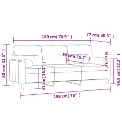 Canapé 3 places avec oreillers décoratifs crème 180 cm tissu