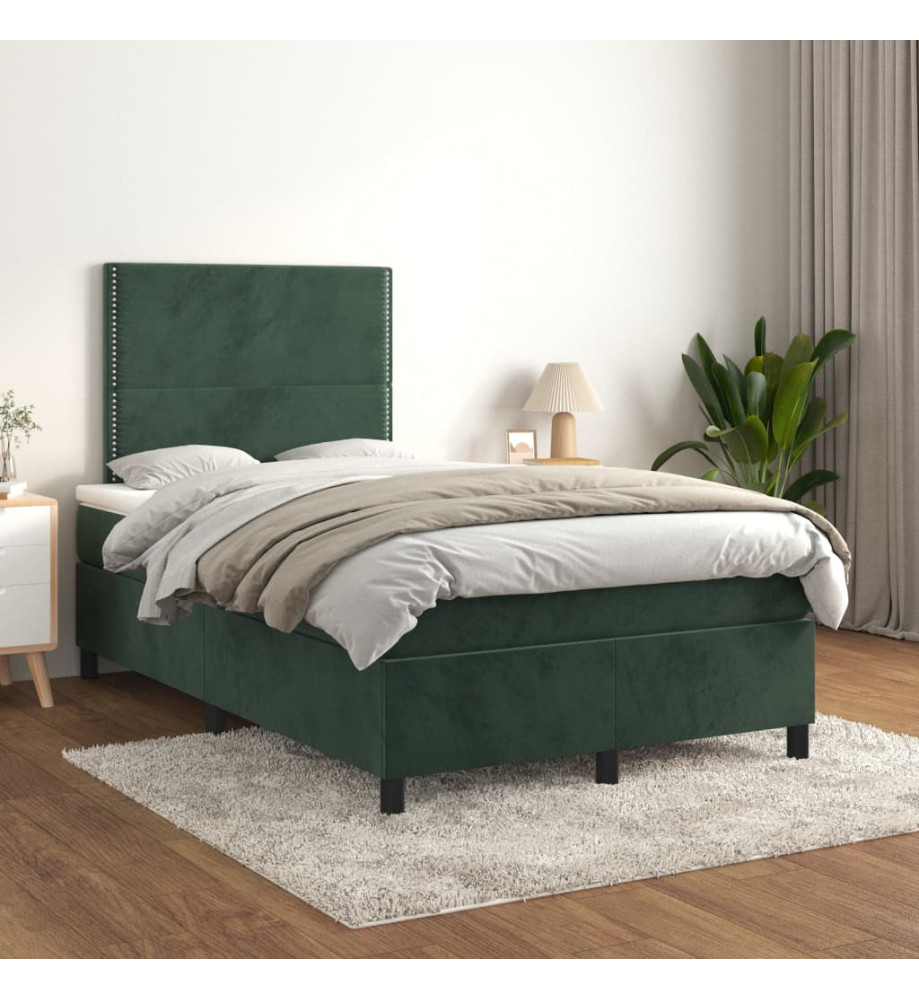Lit à sommier tapissier et matelas Vert foncé 120x200cm Velours Lit à sommier tapissier et matelas Vert foncé 120x200cm Velours
