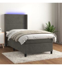 Sommier tapissier et matelas et LED Gris foncé 90x190cm Velours
