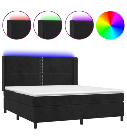 Sommier tapissier avec matelas et LED Noir 180x200 cm Velours