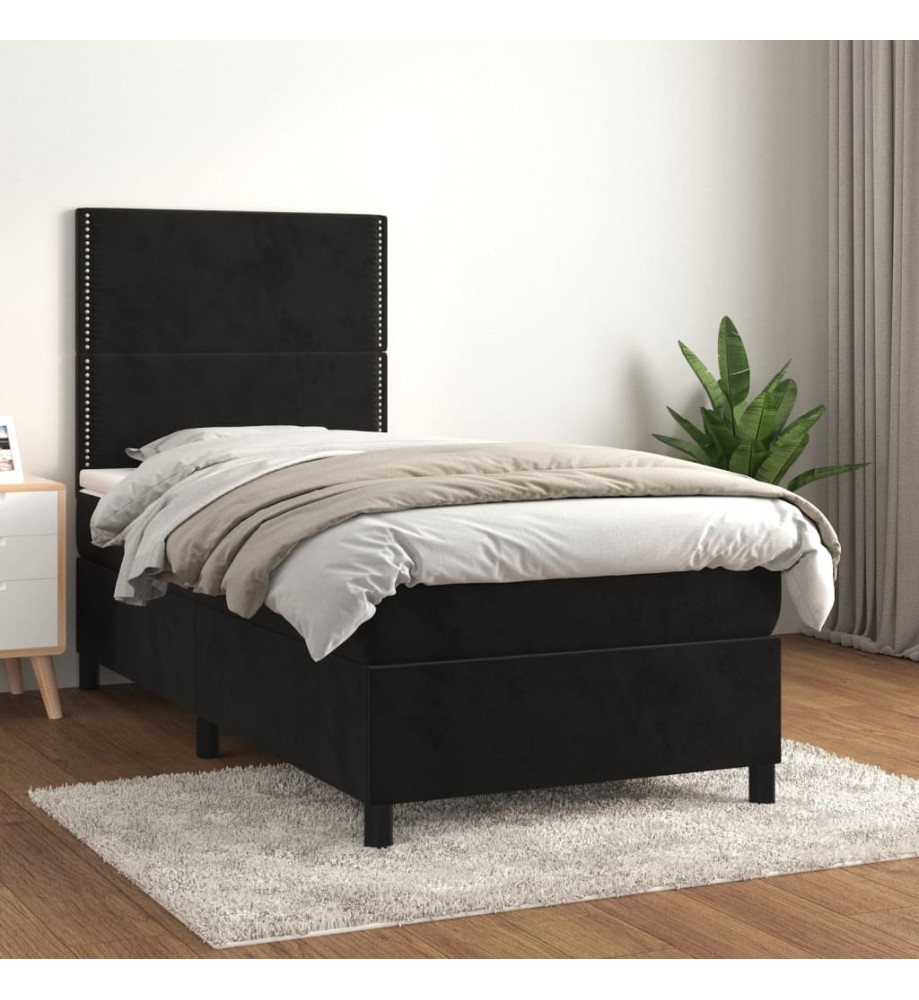 Lit à sommier tapissier avec matelas Noir 100x200 cm Velours Lit à sommier tapissier avec matelas Noir 100x200 cm Velours