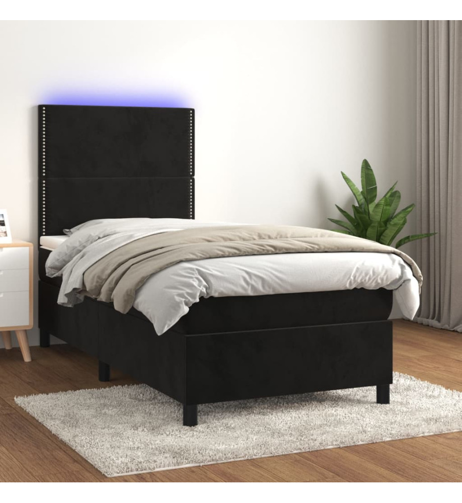 Sommier tapissier avec matelas et LED Noir 90x190 cm Velours Sommier tapissier avec matelas et LED Noir 90x190 cm Velours