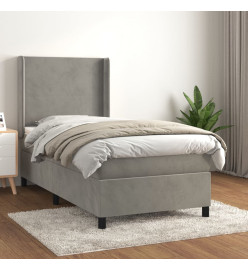 Lit à sommier tapissier et matelas Gris clair 90x200 cm Velours