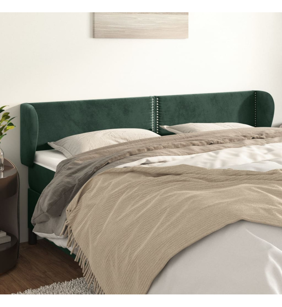 Tête de lit avec oreilles Vert foncé 203x23x78/88 cm Velours Tête de lit avec oreilles Vert foncé 203x23x78/88 cm Velours