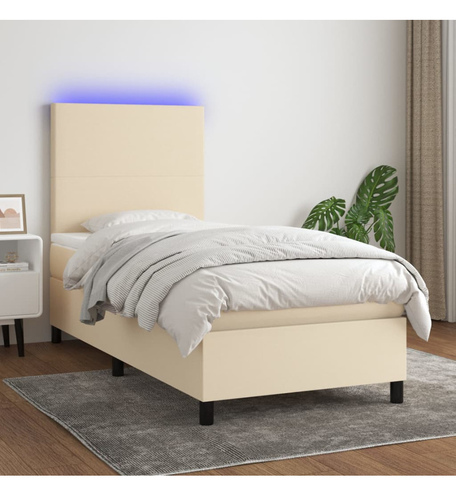 Sommier tapissier avec matelas et LED Crème 90x200 cm Tissu Sommier tapissier avec matelas et LED Crème 90x200 cm Tissu