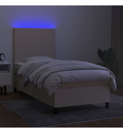 Sommier tapissier avec matelas et LED Crème 90x200 cm Tissu