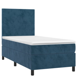 Sommier tapissier et matelas et LED Bleu foncé 80x200cm Velours