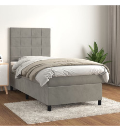 Lit à sommier tapissier et matelas Gris clair 90x200 cm Velours