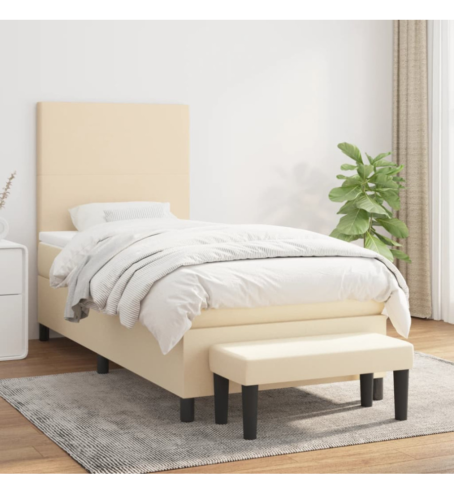 Lit à sommier tapissier et matelas Crème 90x190 cm Tissu Lit à sommier tapissier et matelas Crème 90x190 cm Tissu