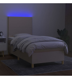 Sommier tapissier avec matelas et LED Crème 90x190 cm Tissu