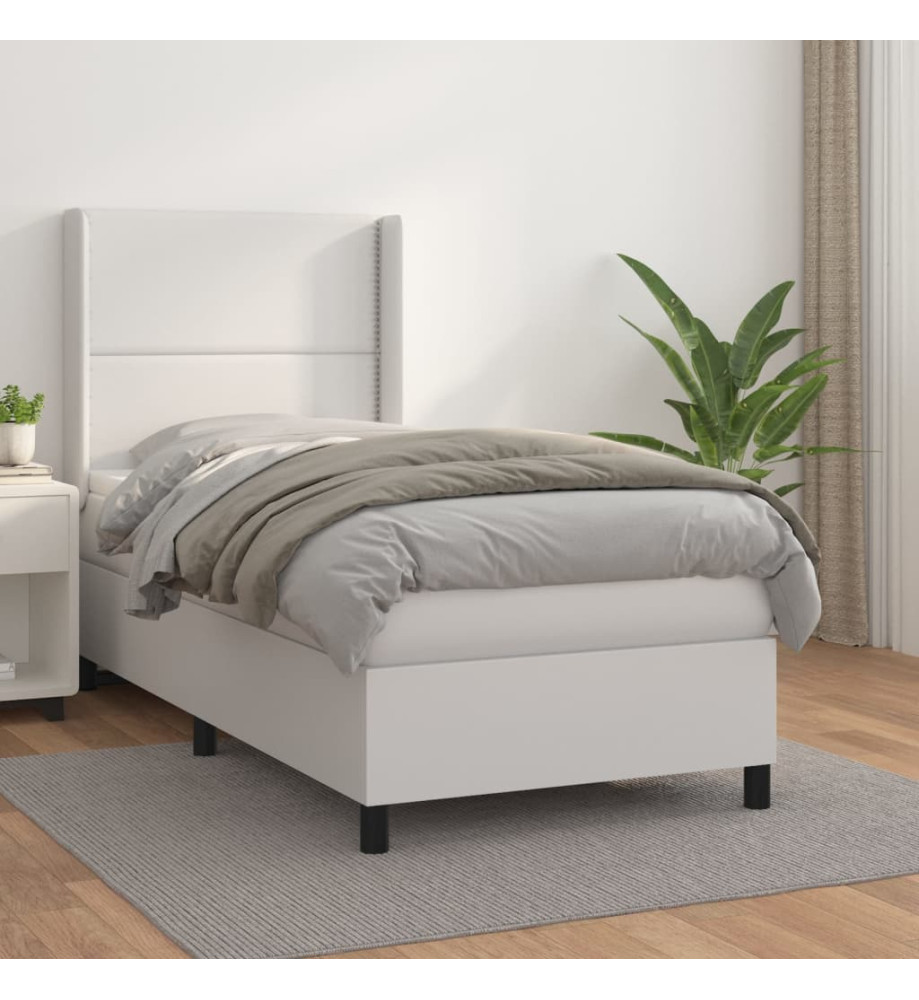 Lit à sommier tapissier avec matelas Blanc 90x200 cm Similicuir Lit à sommier tapissier avec matelas Blanc 90x200 cm Similicuir