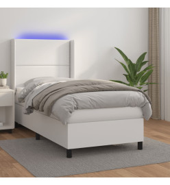 Sommier tapissier avec matelas et LED Blanc 90x190cm Similicuir