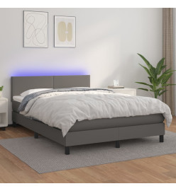 Sommier tapissier et matelas et LED Gris 140x200 cm Similicuir