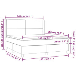 Sommier tapissier matelas et LED Bleu foncé 160x200 cm Velours