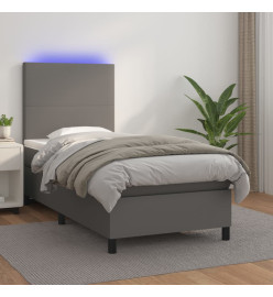 Sommier tapissier avec matelas et LED Gris 80x200 cm Similicuir