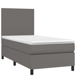 Sommier tapissier avec matelas et LED Gris 80x200 cm Similicuir