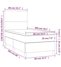 Sommier tapissier avec matelas et LED Gris 80x200 cm Similicuir