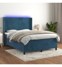 Sommier tapissier matelas et LED Bleu foncé 140x190 cm Velours