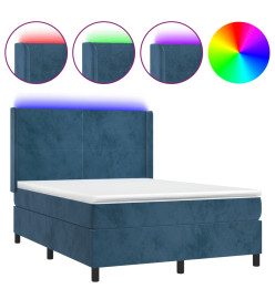 Sommier tapissier matelas et LED Bleu foncé 140x190 cm Velours