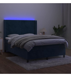 Sommier tapissier matelas et LED Bleu foncé 140x190 cm Velours