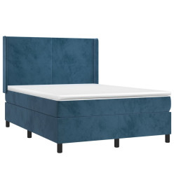 Sommier tapissier matelas et LED Bleu foncé 140x190 cm Velours