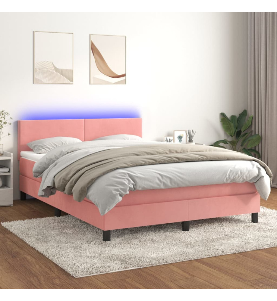 Sommier tapissier avec matelas et LED Rose 140x200 cm Velours Sommier tapissier avec matelas et LED Rose 140x200 cm Velours