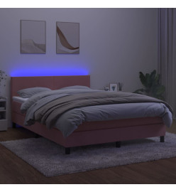 Sommier tapissier avec matelas et LED Rose 140x190 cm Velours