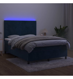 Sommier tapissier matelas et LED Bleu foncé 140x200 cm Velours