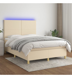 Sommier tapissier avec matelas et LED Crème 140x200 cm Tissu