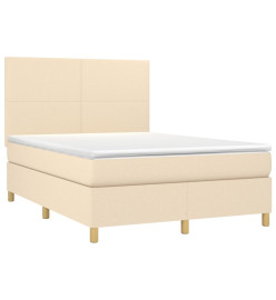Sommier tapissier avec matelas et LED Crème 140x200 cm Tissu