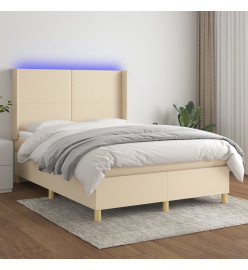 Sommier tapissier avec matelas et LED Crème 140x200 cm Tissu