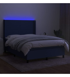 Sommier tapissier avec matelas et LED Bleu 140x200 cm Tissu