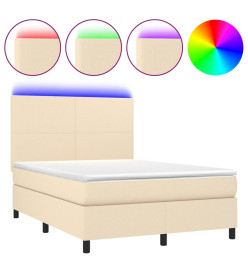 Sommier tapissier avec matelas et LED Crème 140x200 cm Tissu