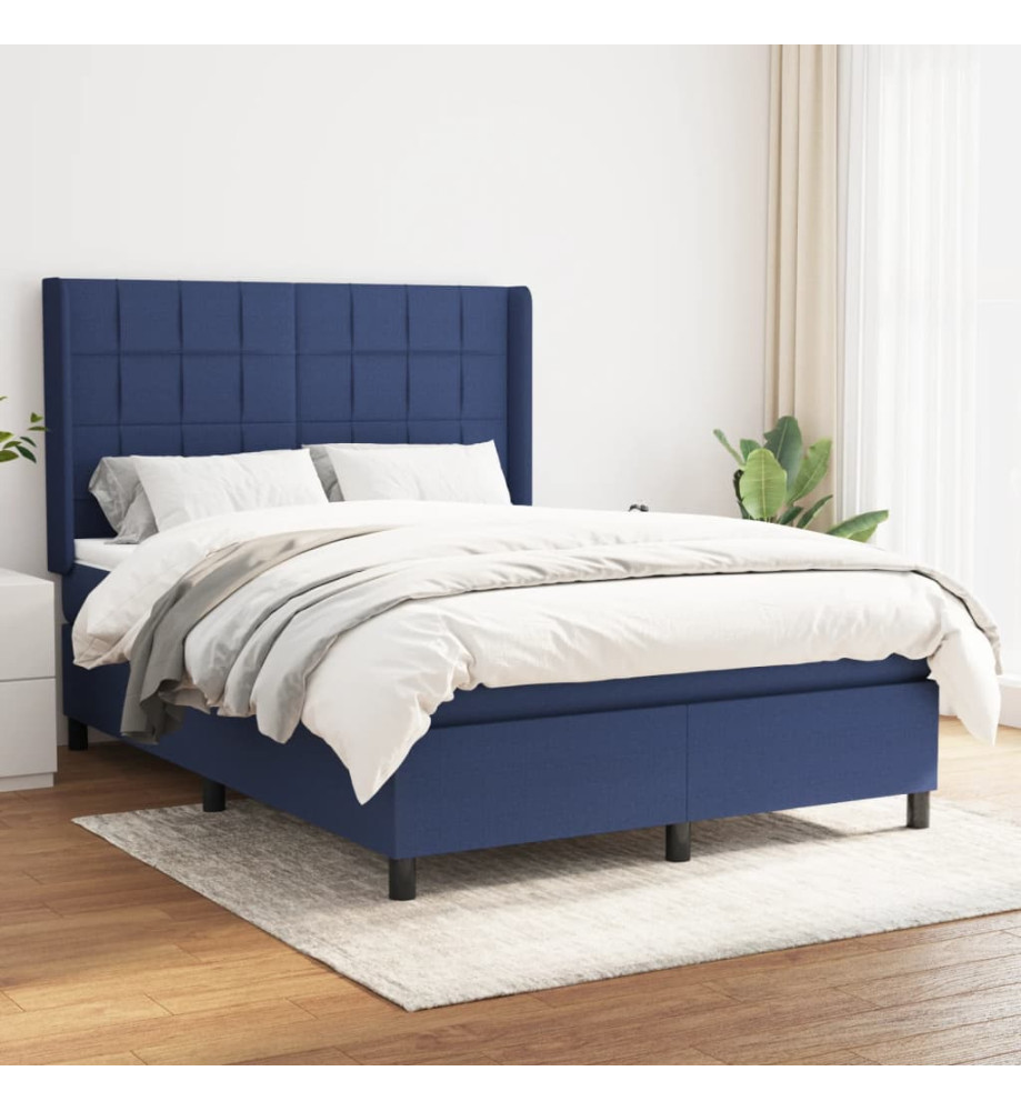 Lit à sommier tapissier avec matelas Bleu 140x190 cm Tissu Lit à sommier tapissier avec matelas Bleu 140x190 cm Tissu