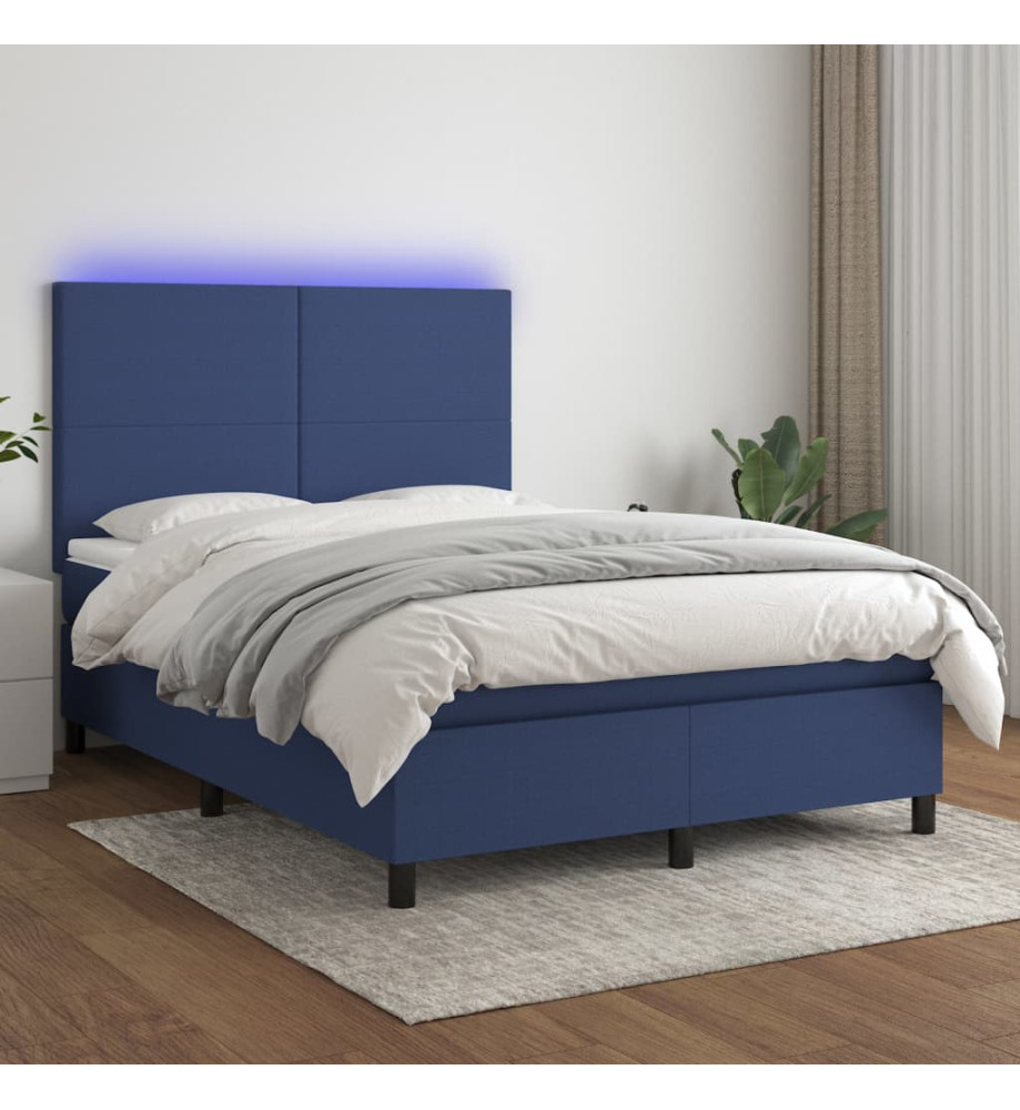 Sommier tapissier avec matelas et LED Bleu 140x190 cm Tissu Sommier tapissier avec matelas et LED Bleu 140x190 cm Tissu