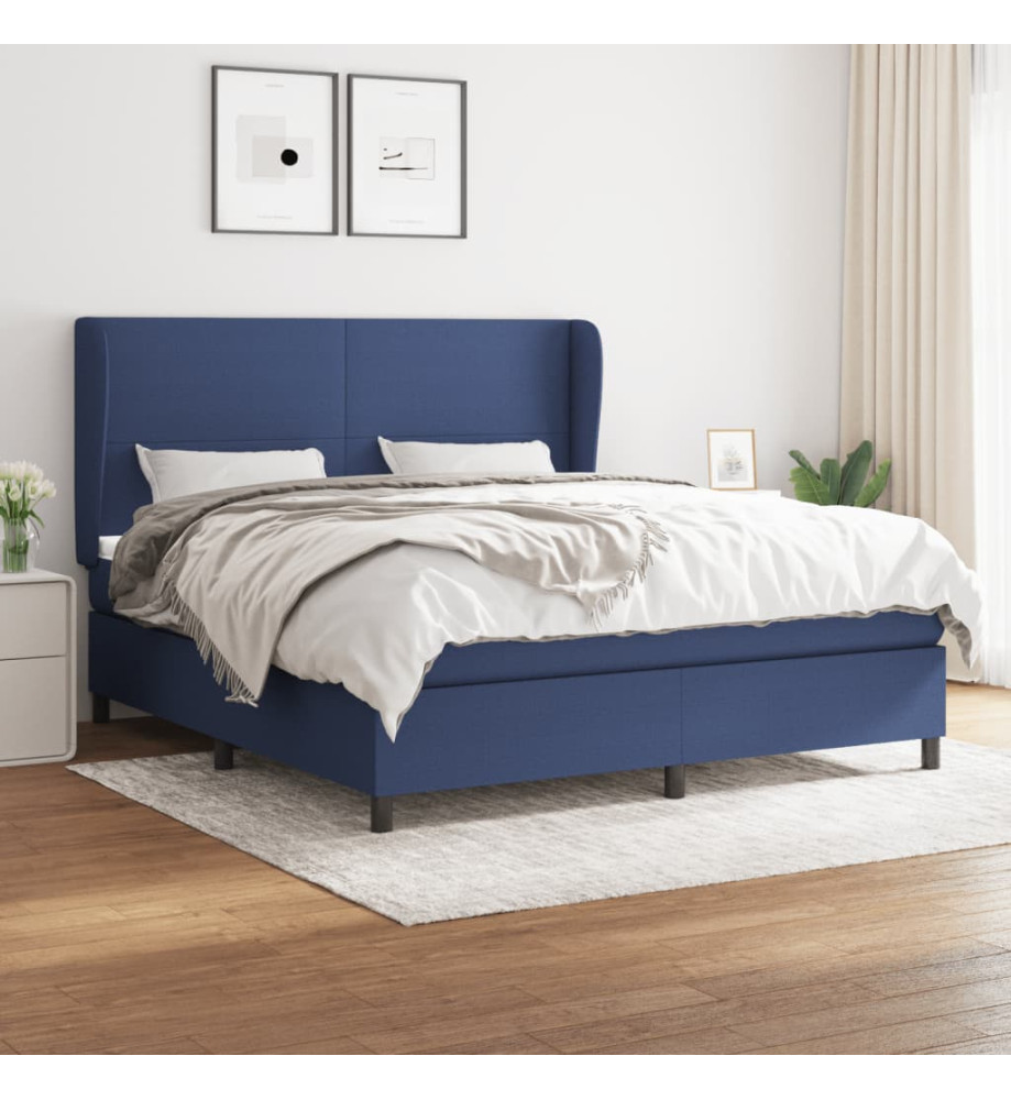 Lit à sommier tapissier avec matelas Bleu 160x200 cm Tissu Lit à sommier tapissier avec matelas Bleu 160x200 cm Tissu