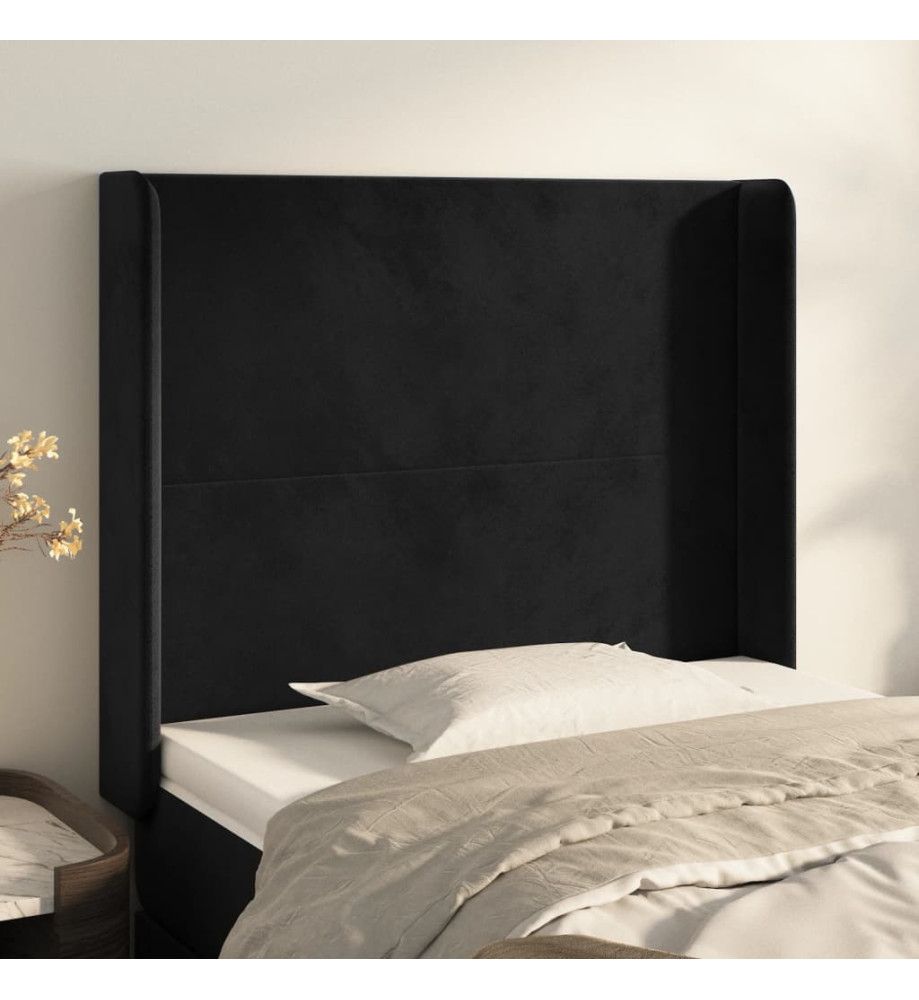 Tête de lit avec oreilles Noir 83x16x118/128 cm Velours Tête de lit avec oreilles Noir 83x16x118/128 cm Velours