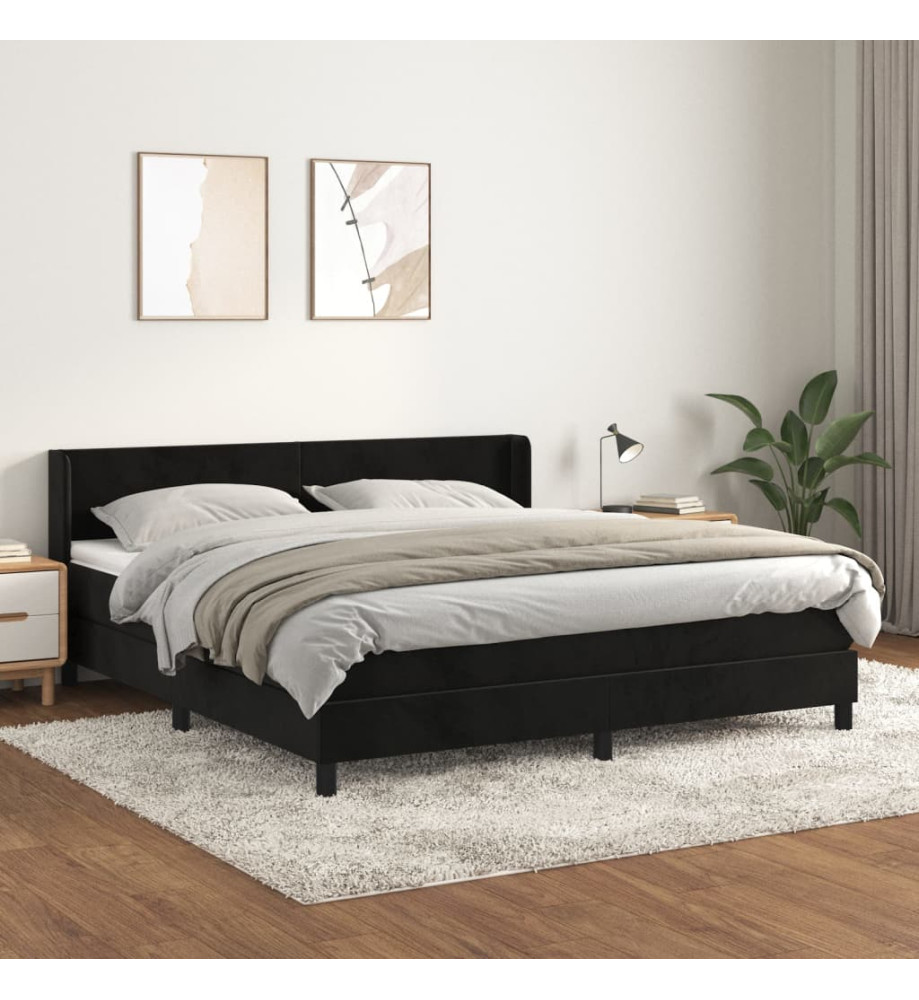 Lit à sommier tapissier et matelas Noir 160x200 cm Velours Lit à sommier tapissier et matelas Noir 160x200 cm Velours