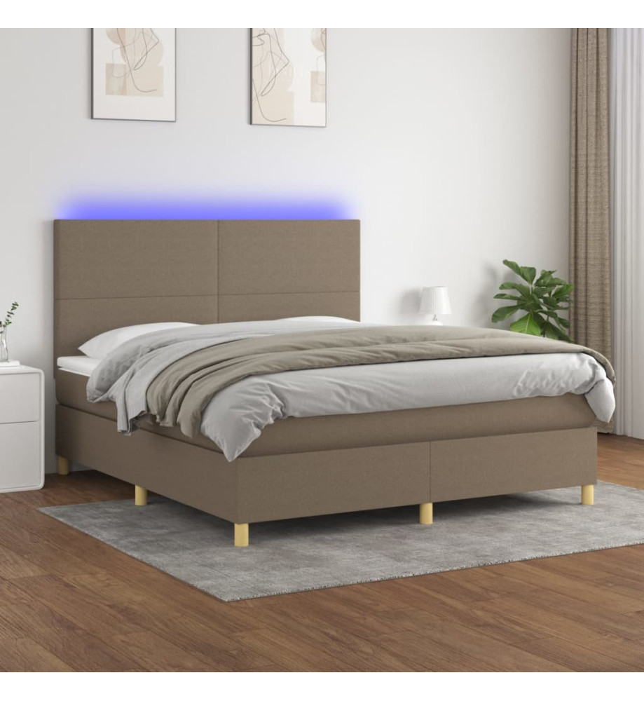 Sommier tapissier avec matelas et LED Taupe 160x200 cm Tissu Sommier tapissier avec matelas et LED Taupe 160x200 cm Tissu