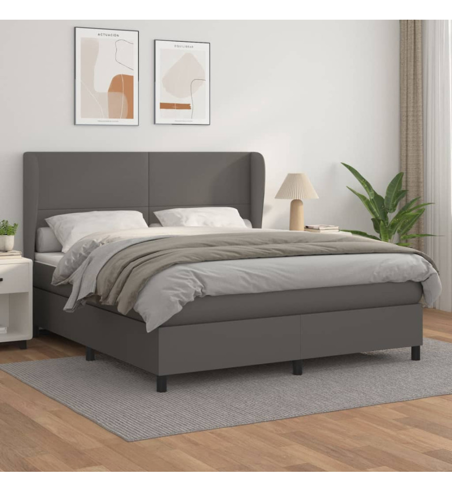 Lit à sommier tapissier avec matelas Gris 160x200 cm Similicuir Lit à sommier tapissier avec matelas Gris 160x200 cm Similicuir