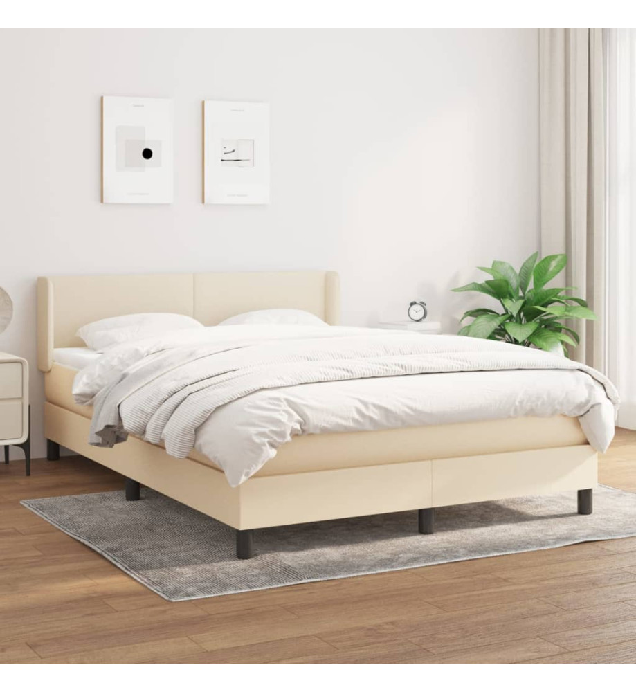 Lit à sommier tapissier avec matelas Crème 140x190 cm Tissu Lit à sommier tapissier avec matelas Crème 140x190 cm Tissu