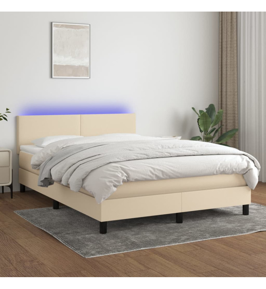 Sommier tapissier avec matelas et LED Crème 140x190 cm Tissu Sommier tapissier avec matelas et LED Crème 140x190 cm Tissu
